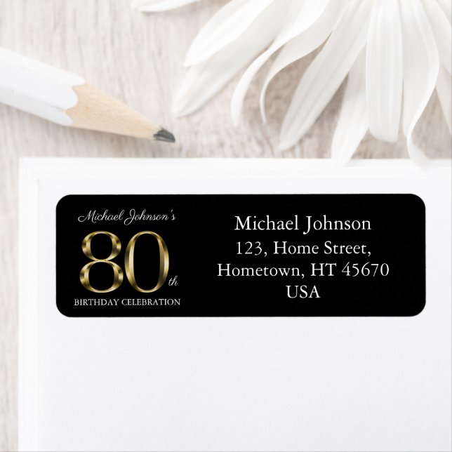 Classy Black 80th Birthday Solid Gold Adresse de t (En situation)