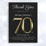 Classy Black and Gold 70th Birthday Thank You Card<br><div class="desc">Classy Black and Gold 70th Birthday Thank You Card. Simple yet classy birthday thank you card with the birth year milestone in solid gold text effect! This is an editable template and could be used for both male and female. Contact me if you have any questions, I will do my...</div>