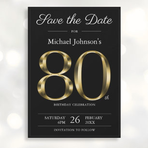 Classy Black and Gold 80th Birthday Party Save The Date