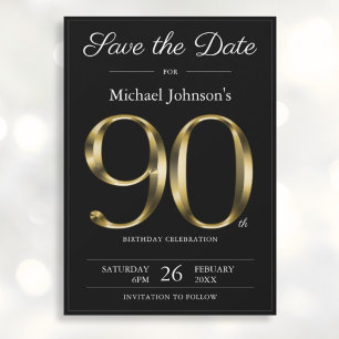Classy Black and Gold 90th Birthday Party Save The Date