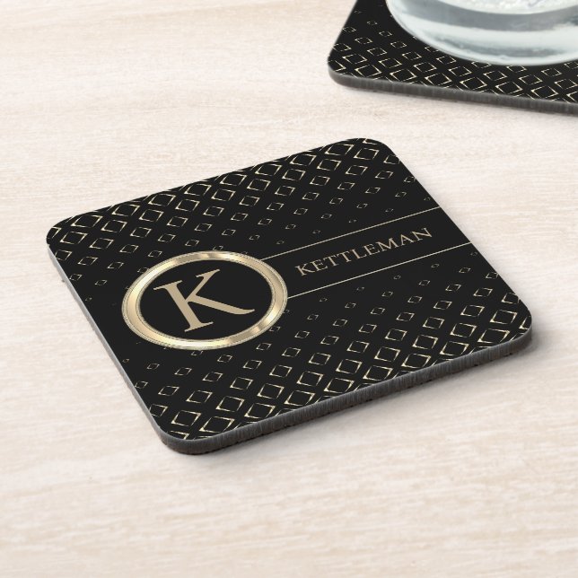 Classy Black and Gold Abstract - Personalize Coaster (Left Side)
