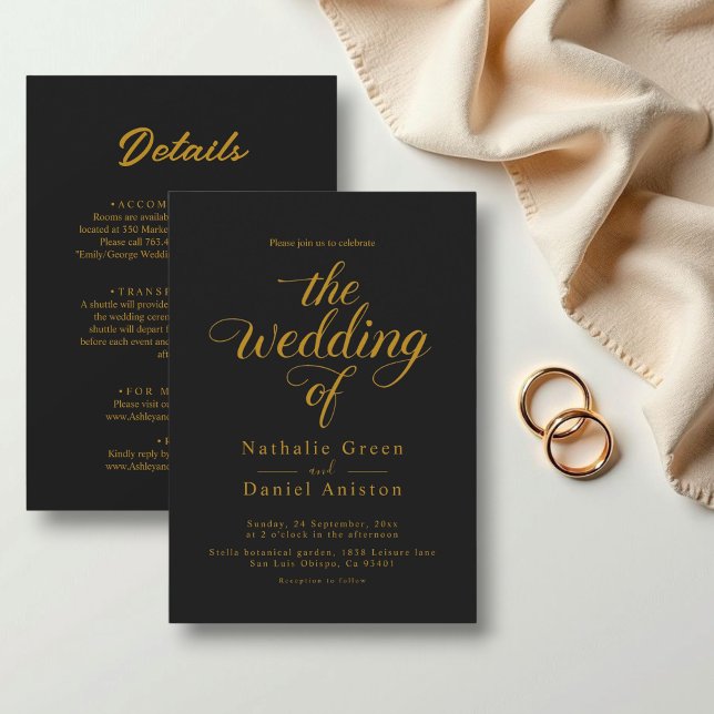 Classy Black And Gold Calligraphy Script Wedding Invitation (Creator Uploaded)