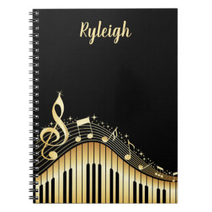Classy Black and Gold Musical Personalized  Notebook