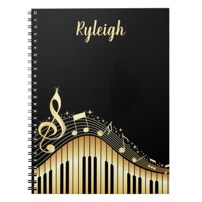 Classy Black and Gold Musical Personalized  Notebook (Front)