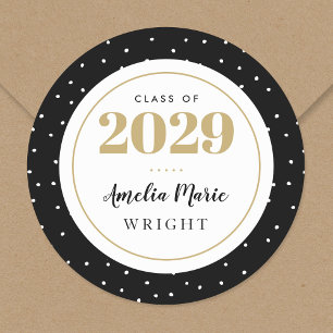 Classy Black and Gold Personalized Graduation Classic Round Sticker