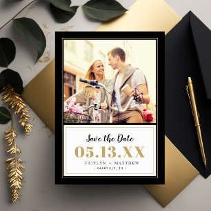 Classy Black and Gold Photo Save the Date