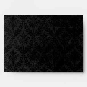Classy Black and Gold: Script & Damask Linen A-7 Envelopes