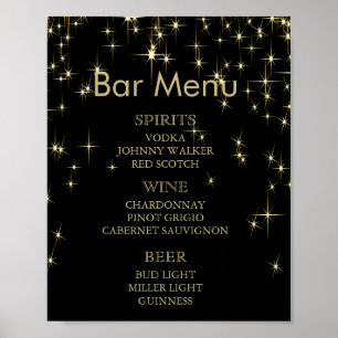 Classy Black and Gold Starlights- Bar Menu Poster