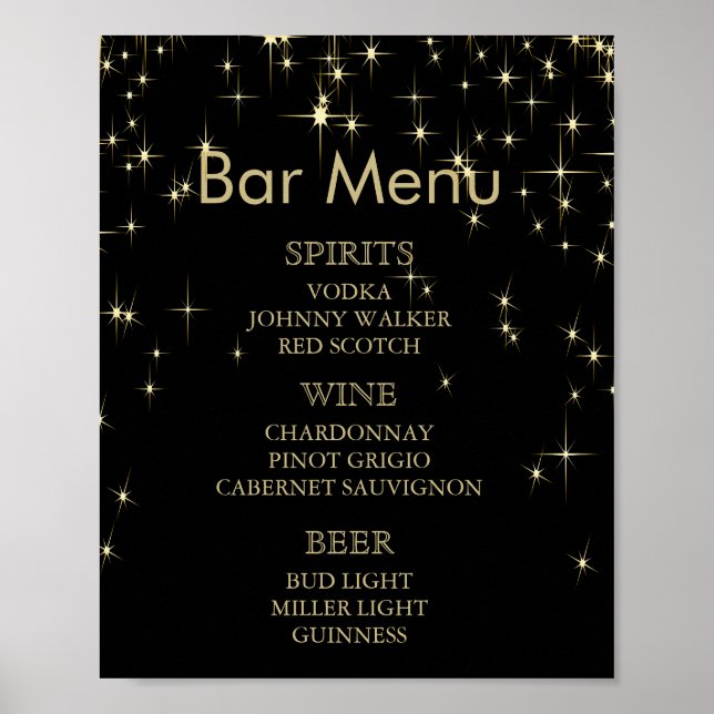 Classy Black and Gold Starlights- Bar Menu Poster (Front)