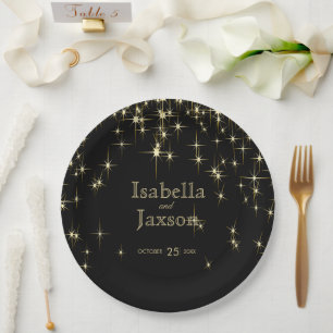Classy Black and Gold Starlights  Paper Plate