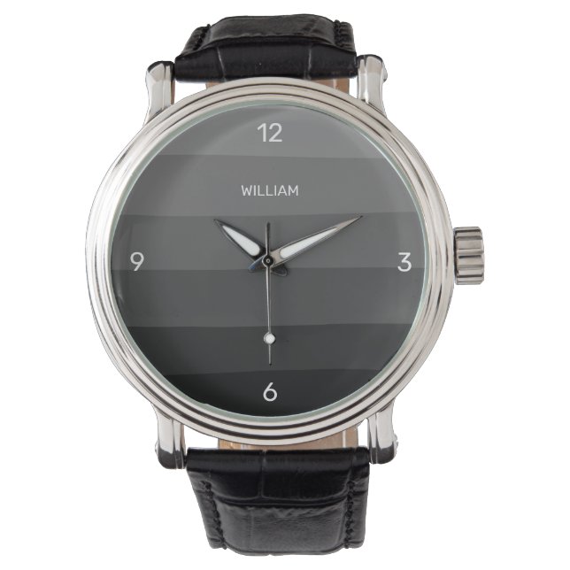 Classy Black and Grey Streeps Personalize Watch (Front)