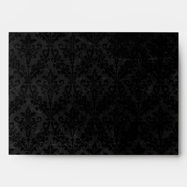 Classy Black and Red: Script & Damask Linen A-7 Envelope (Front)