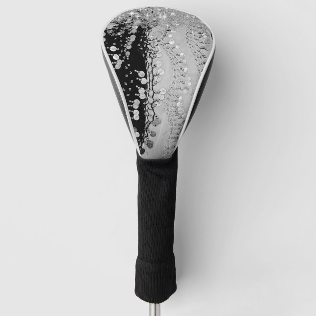 Classy Black and Silver Gypsy Scarf   Golf Head Cover (Front)