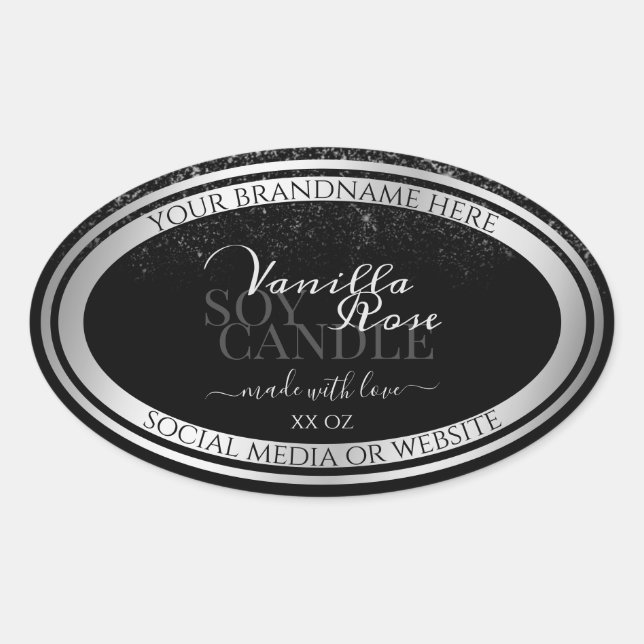 Classy Black and Silver Product Packaging Labels (Front)