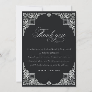 Classy Black and White Art Deco Ornate Wedding Thank You Card