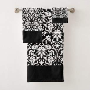 Classy Black and White Damask  Bath Towel Set