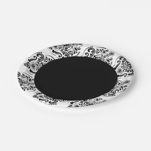 Classy Black And White Damask Paper Plate