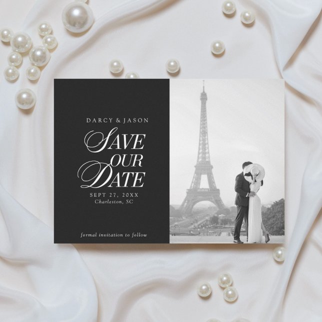 Classy Black and White Elegant Save the Date Card (Créateur téléchargé)
