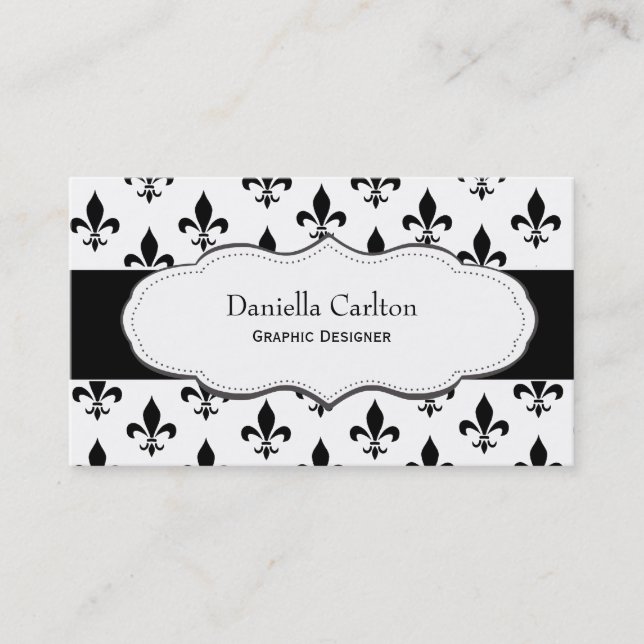 Classy Black and White Fleur de Lis business cards (Front)