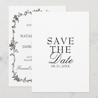 Classy Black And White Floral Old Money Wedding Save The Date