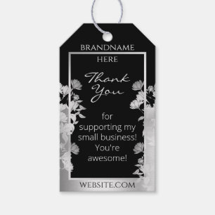 Classy Black and White Floral Silver Frame Product Gift Tags