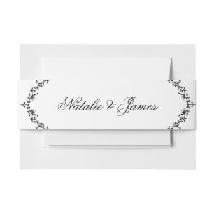 Classy Black and White Floral Terracotta Wedding Invitation Belly Band
