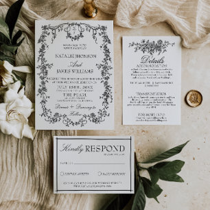 Classy Black And White Garden Monogram Wedding Invitation
