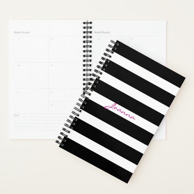 Classy Black And White Geometric Stripes Planner (Display)