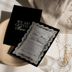 Classy Black And White Lace Old Money Wedding Invitation