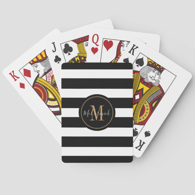 Classy Black and White Monogrammed Personalized Playing Cards (Back)