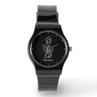 Classy Black and White Music Symbol Monogram  Watch