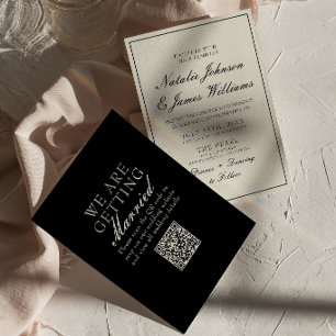 Classy Black And White Old Money QR Code Wedding Invitation