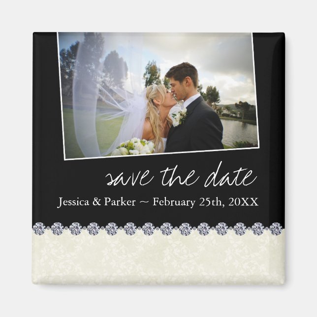 Classy Black and White Save the Date Magnet (Front)