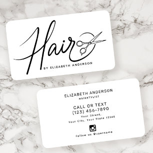 Classy Black and White Script Hairstylist Business Card