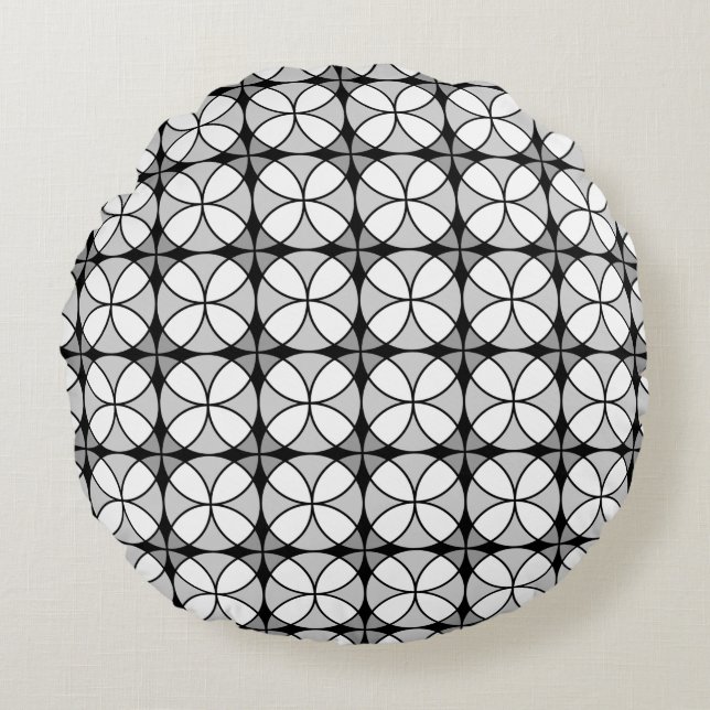 Classy Black and white Shippo Pattern Round Pillow (Front)