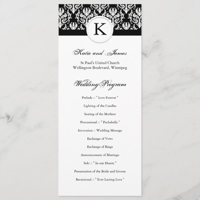 Classy Black and White Wedding Program (Front)