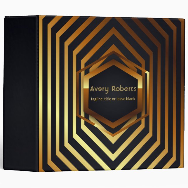 Classy black blue gold Elegant geometric Binder (Front/Spine)