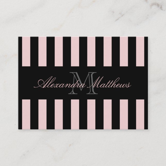 Classy Black Blush Stripe Business Card (Front)