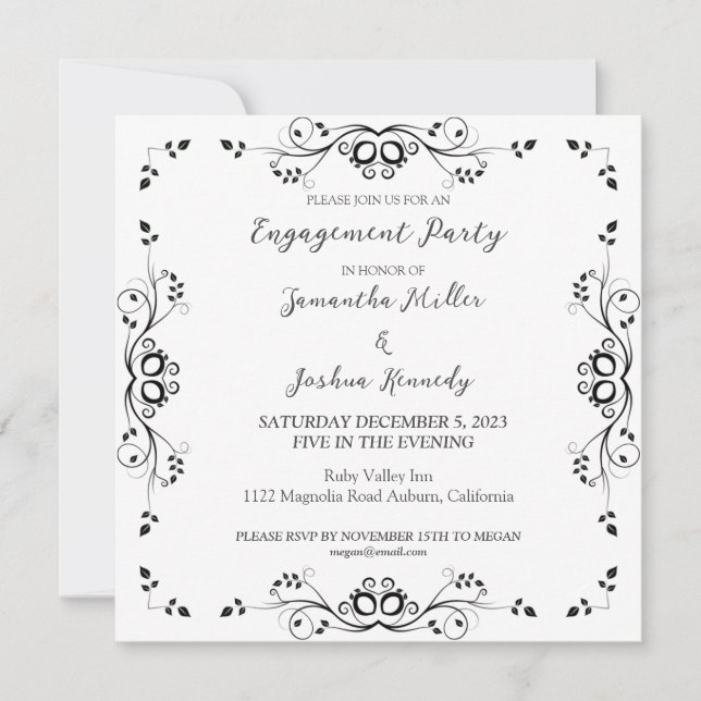 Classy Black Border Engagement Party Invitation (Front)