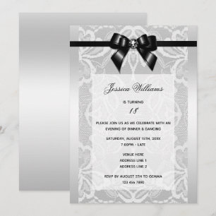 Classy Black Bow & Lace Birthday Invitation