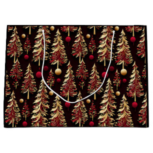 Classy Black, Burgundy and Gold Christmas Trees Large Gift Bag