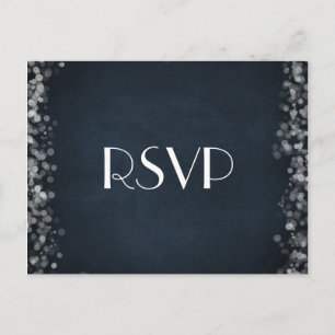 Classy Black Chalkboard Bokeh Lights RSVP Invitation Postcard