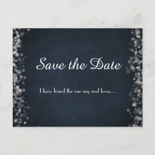 Classy Black Chalkboard Bokeh Lights Save the Date Announcement Postcard