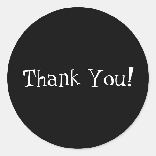 Classy Black Circle Black and White Thank You! Classic Round Sticker (Front)