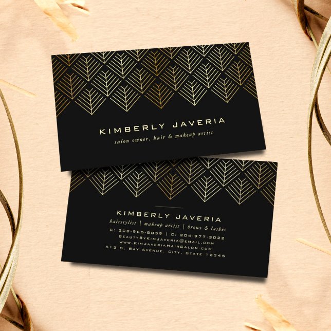 Classy Black & Elegant Gold Geometric Pattern  Business Card (Creator Uploaded)