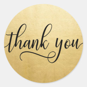 Classy Black Faux GOLD foil Script Thank You Classic Round Sticker