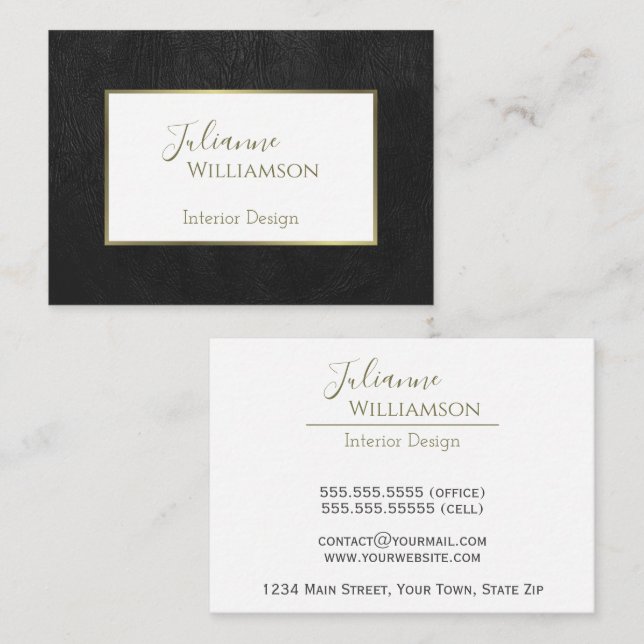Classy Black Faux Leather with Gold Frame Elegant Business Card (Front/Back)
