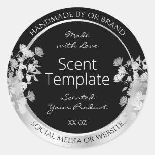 Classy Black Floral Product Packaging Label Silver