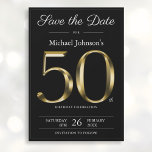 Classy Black Gold 50th Birthday Party Save The Date<br><div class="desc">Classy Black Gold 50th Birthday Party Save the Date. Simple yet classy birthday save the date card with the birth year milestone in solid gold text effect! This is an editable template and could be used for both male and female. Contact me if you have any questions, I will do...</div>