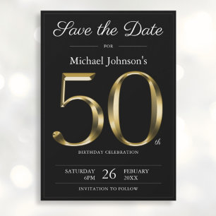 Classy Black Gold 50th Birthday Party Save The Date